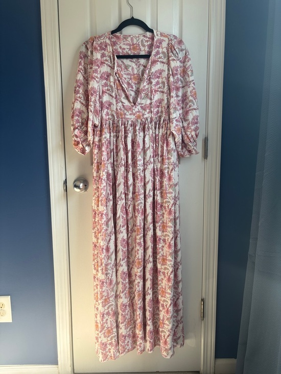 Dresses & Skirts - Floral Maxi Dress Boho Peasant V-Neck Flowy Cottagecore Size M Feminine Romantic
